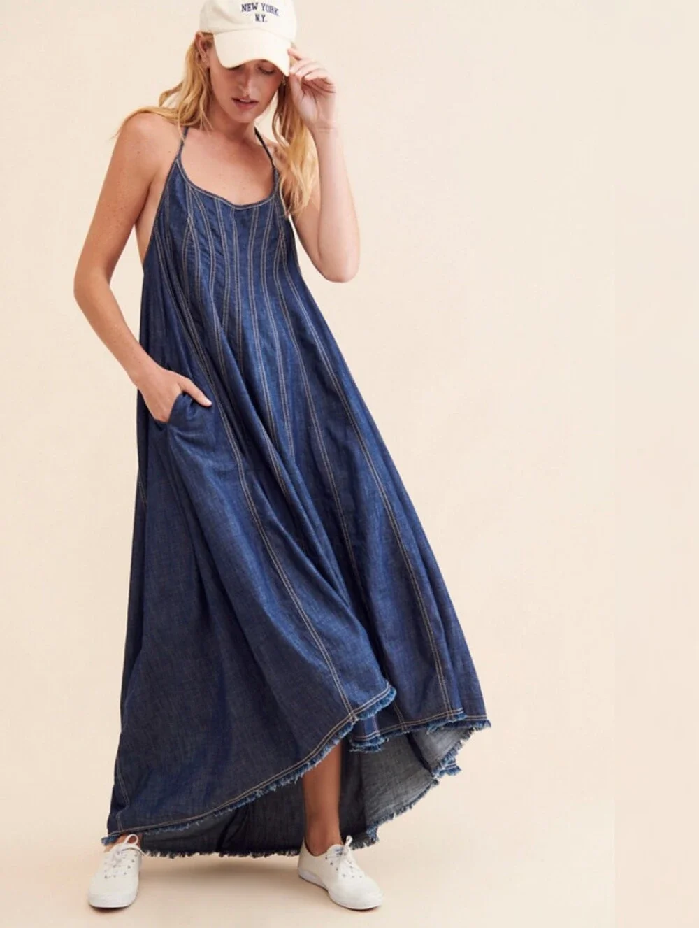 Free People Denim Dreams Midi Dress with Pockets - Blue Women's Size‎ XS